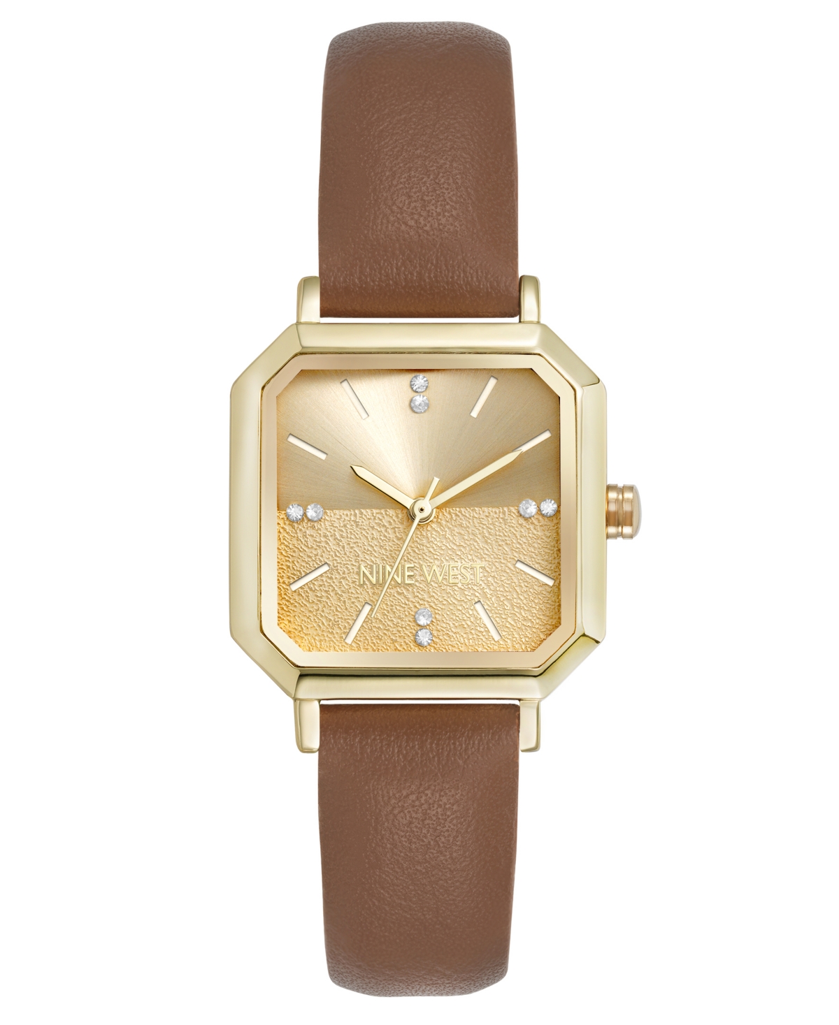Nine West Women's Quartz Regency Brown Leather And Gold-tone Watch, 27mm