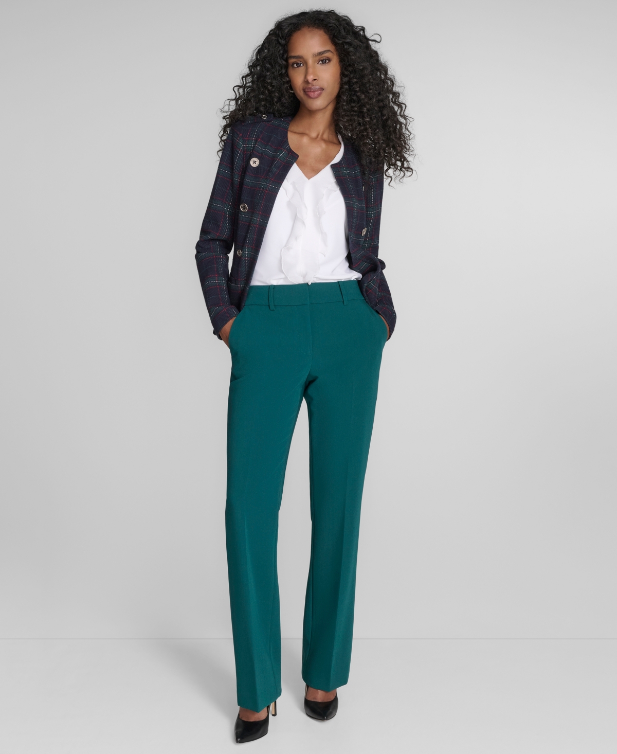 Tommy Hilfiger Women's Windowpane Open Front Band Jacket In Multi
