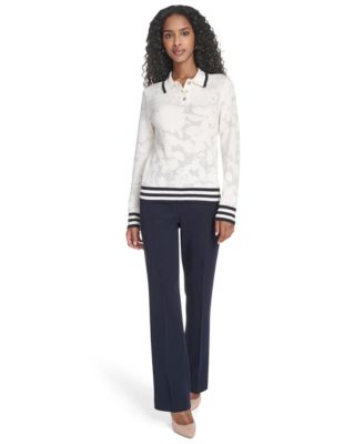 Women's Jacquard Long Sleeve Floral Sweater