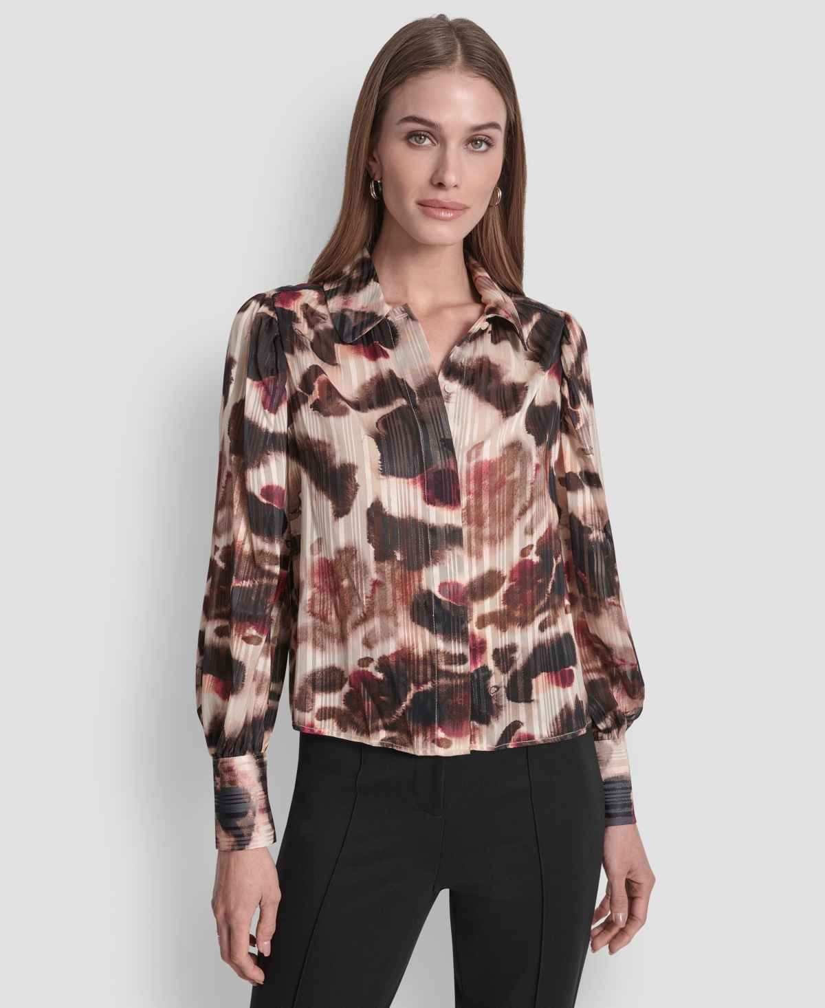 Dkny Twist Front Crinkle Satin Shirt In Multi