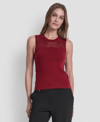 Women's Sleeveless Mesh Yoke Sweater