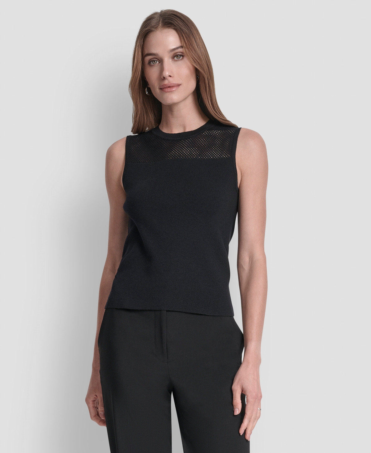 Dkny Women's Sleeveless Mesh Yoke Sweater