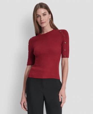 Women's Button Detail Short Sleeve Sweater