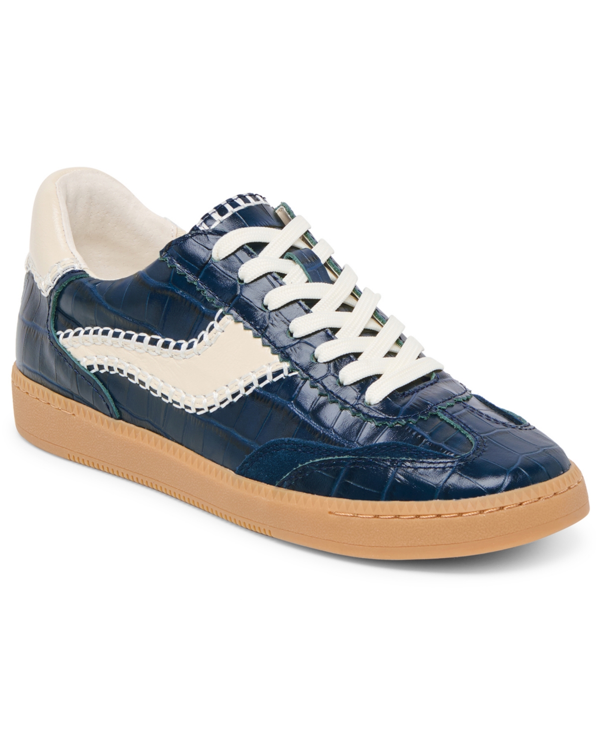 Dolce Vita Notice Stitch Sneakers Ink Croco Embossed Leather In Blue