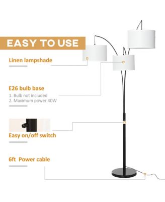 Arc Floor Lamp w/3 Hanging Drum Shape Lampshade, and Flexible Steel Pole