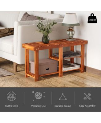 3-tier Acacia Wood Rustic Country Entryway Bench Hallway Organizer with Shoe