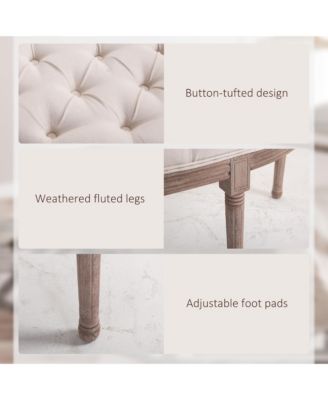 Vintage Semi-Circle Entryway Bench w/Tufted Upholste Fabric, Off