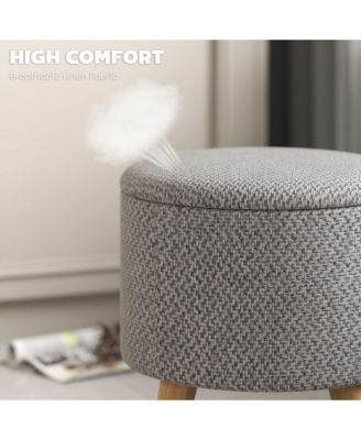 Storage Ottoman, Round Stool Chair with Cushioned Top, Light