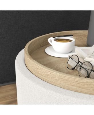 Round Storage Ottoman Table with Flip Top Tray,