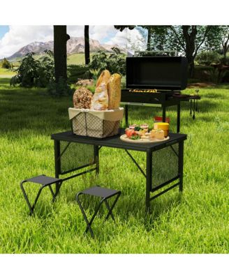 Folding Grill Table, 4.5 ft Portable Camping Table w/ Wing Panels