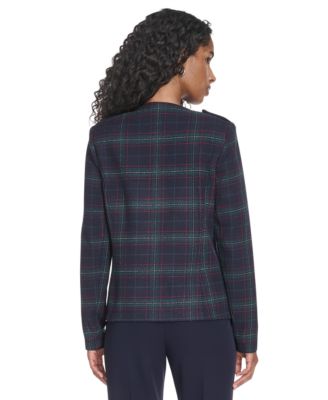Women's Windowpane Open Front Band Jacket