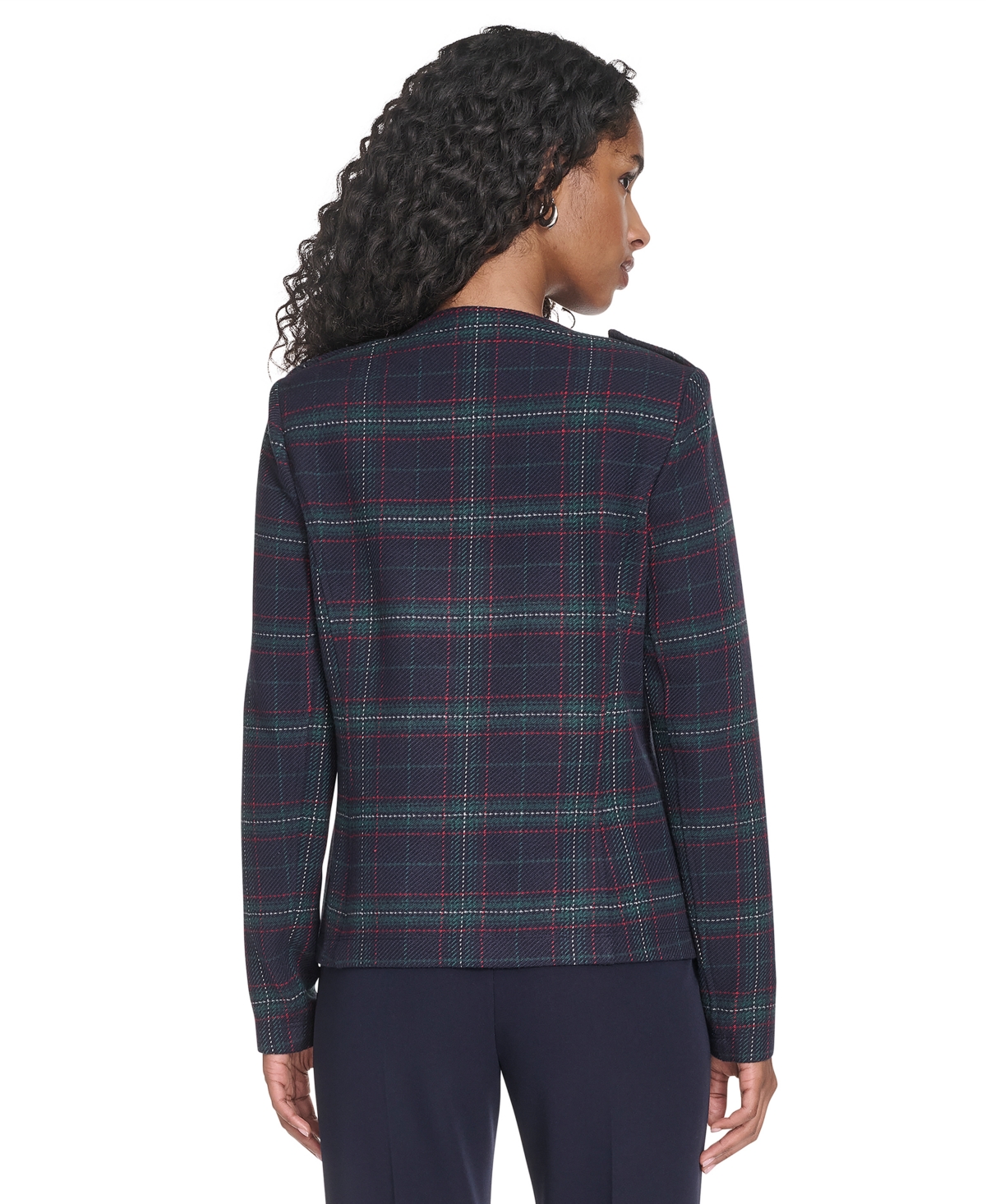 Tommy Hilfiger Women's Windowpane Open Front Band Jacket In Multi