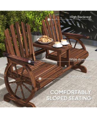 Wooden Garden Bench with Table, 2-Seat Outdoor Bench