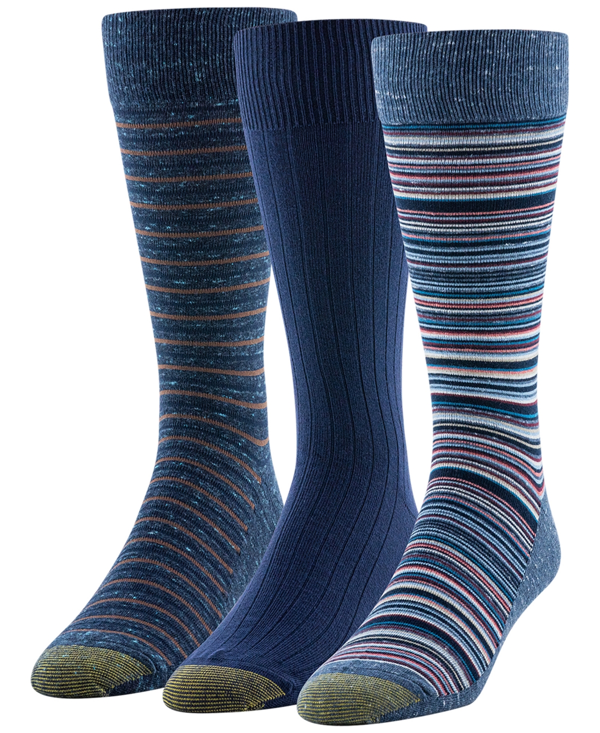 Gold Toe Men's 3-pack Frankie Stripe Reinforced Toe Crew Socks In Blue