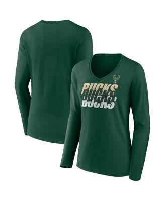 Fanatics - Women's Hunter Green Milwaukee Bucks Iconic Tumble Long Sleeve V-Neck T-Shirt
