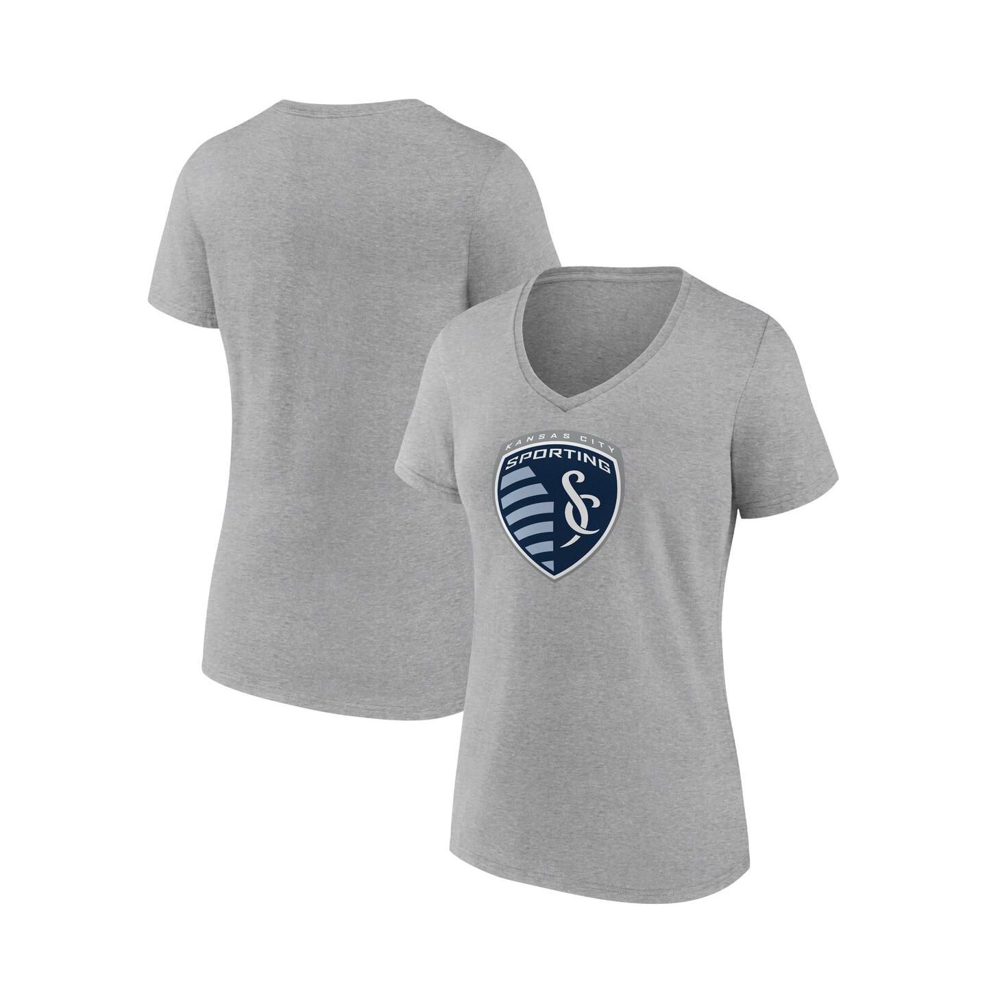 Женская футболка Fanatics Steel Sporting Kansas City Logo V-Neck — фото 1