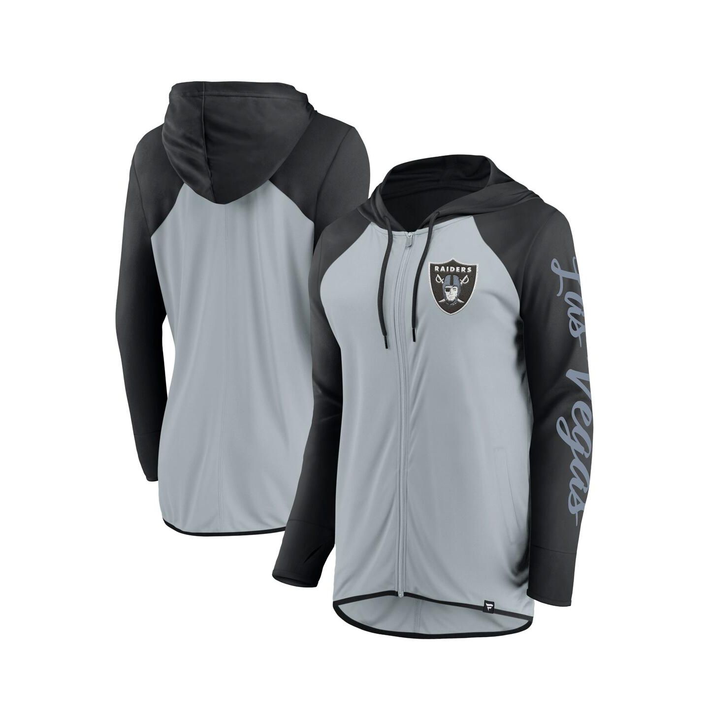 Женское худи Fanatics Silver/Black Las Vegas Raiders Script Full-Zip — фото 1