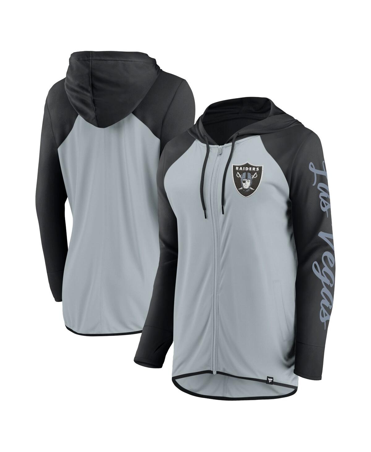 Women's Silver/Black Las Vegas Raiders Script Full-Zip Hoodie - Silver, Black
