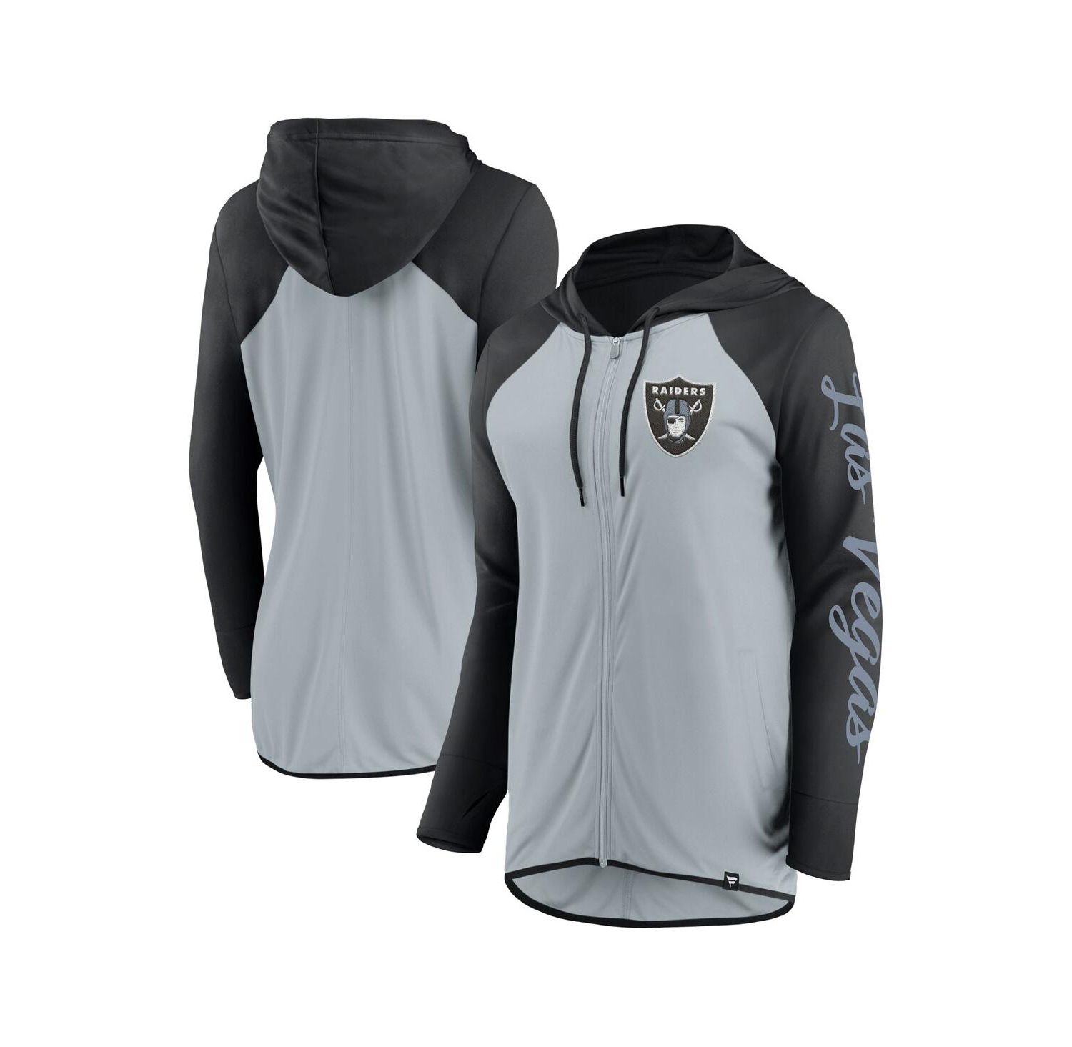 Women's Silver/Black Las Vegas Raiders Script Full-Zip Hoodie