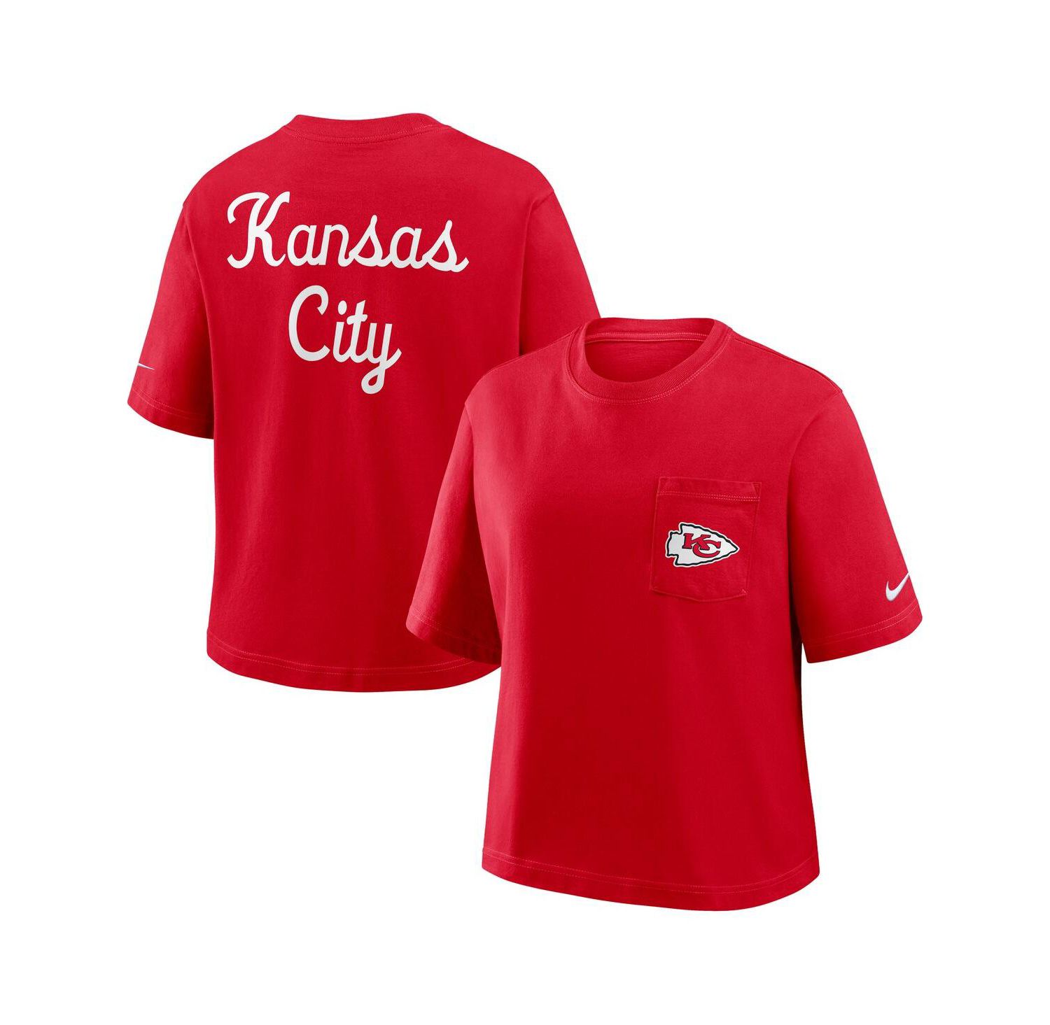 Women's Red Kansas City Chiefs Rewind Pocket Boxy T-Shirt