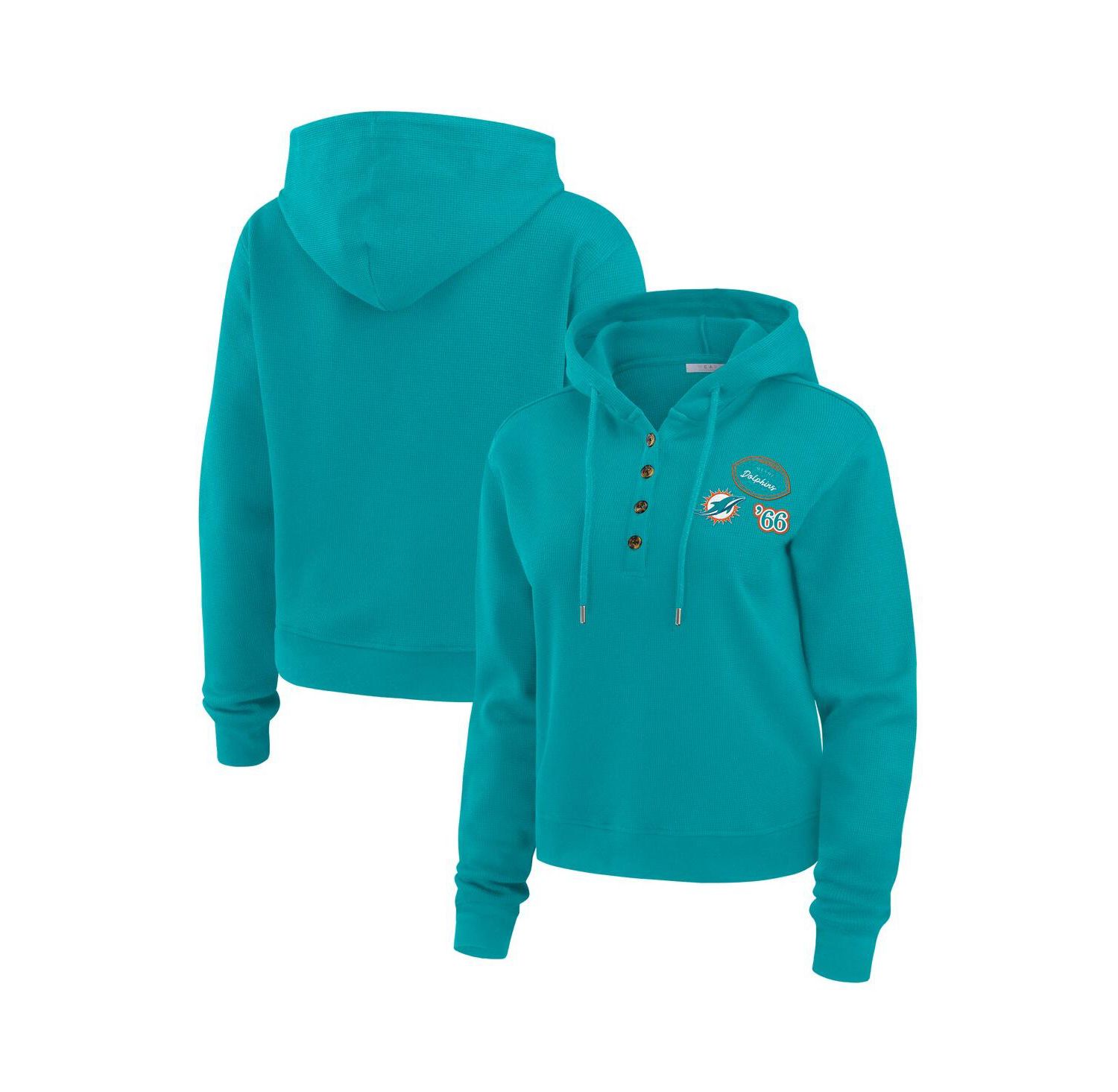 Women's Aqua Miami Dolphins Waffle Hoodie Pullover Top