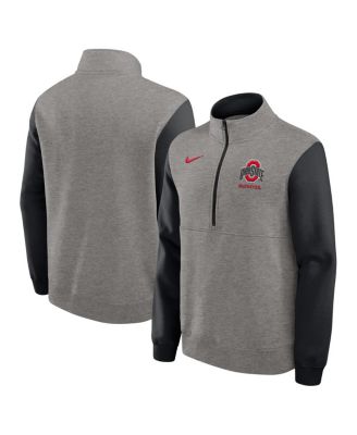 Nike - Men's Heather Gray/Black Ohio State Buckeyes Club Fleece Half-Zip Pullover Sweatshirt