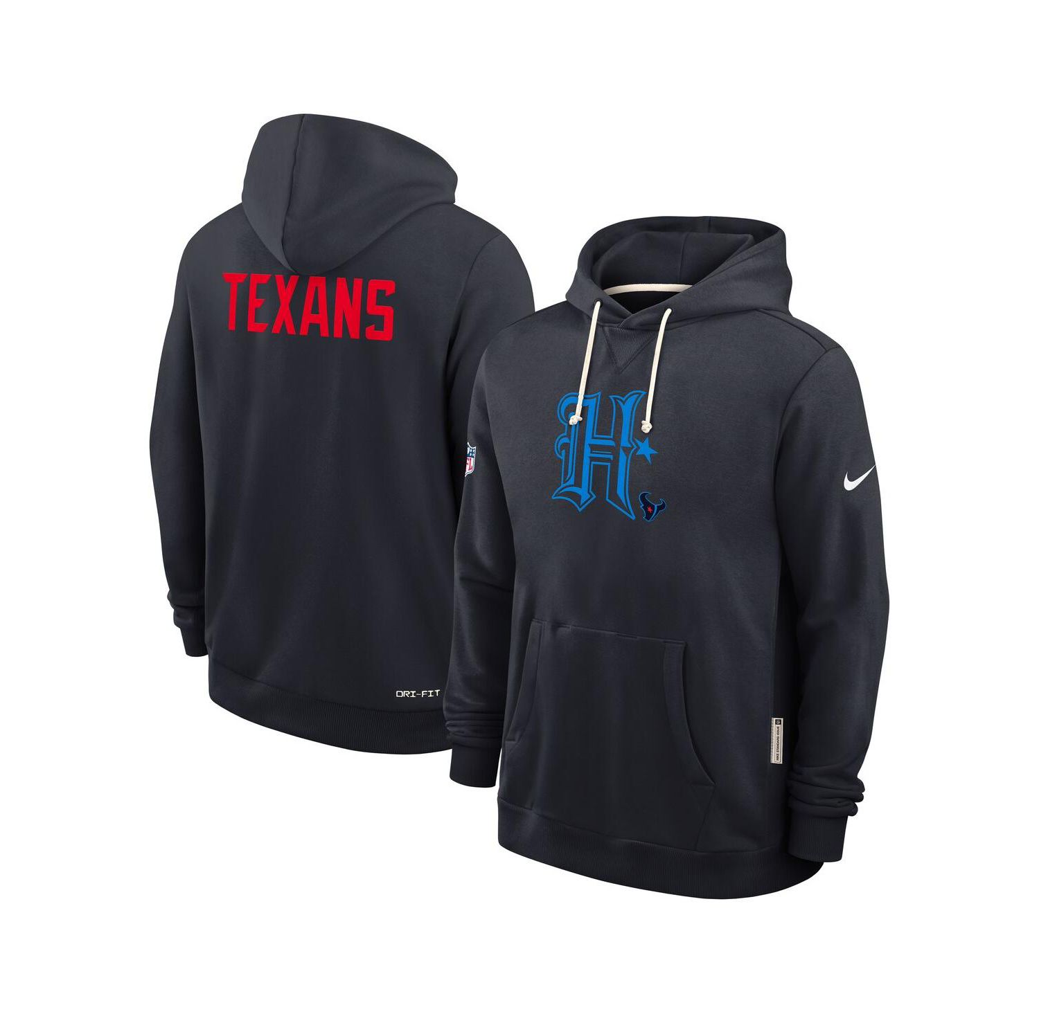 Men's Navy Houston Texans Sideline Offensive Set Play Performance Pullover Hoodie