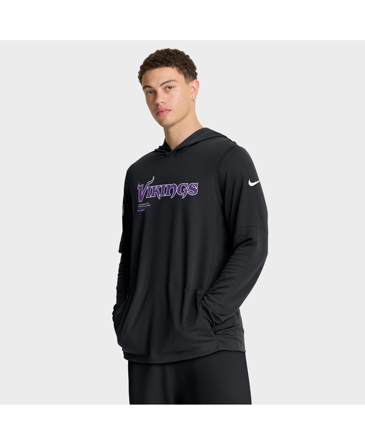 Nike Black Minnesota Vikings Sideline Pure Fury Performance Long Sleeve Hoodie T-shirt In Black