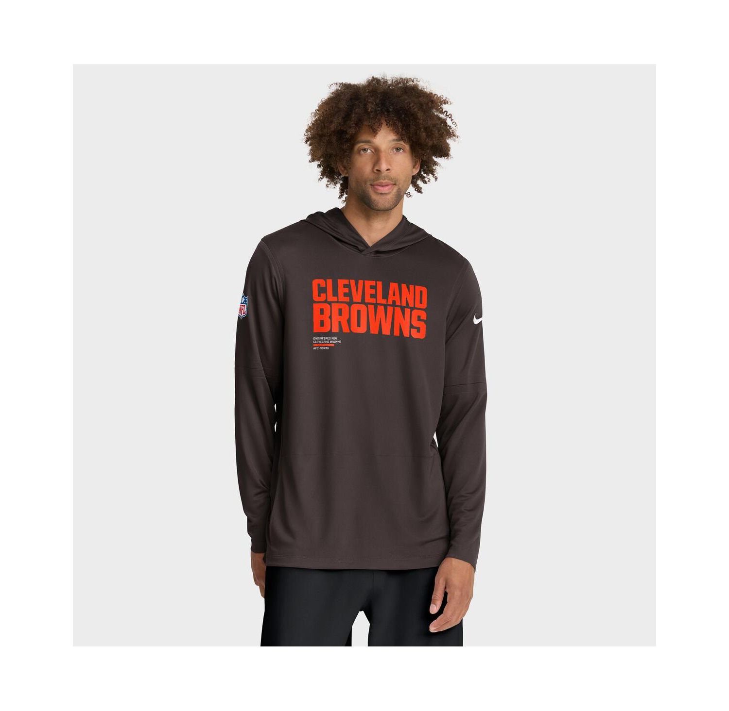 Men's Brown Cleveland Browns Sideline Pure Fury Performance Long Sleeve Hoodie T-Shirt
