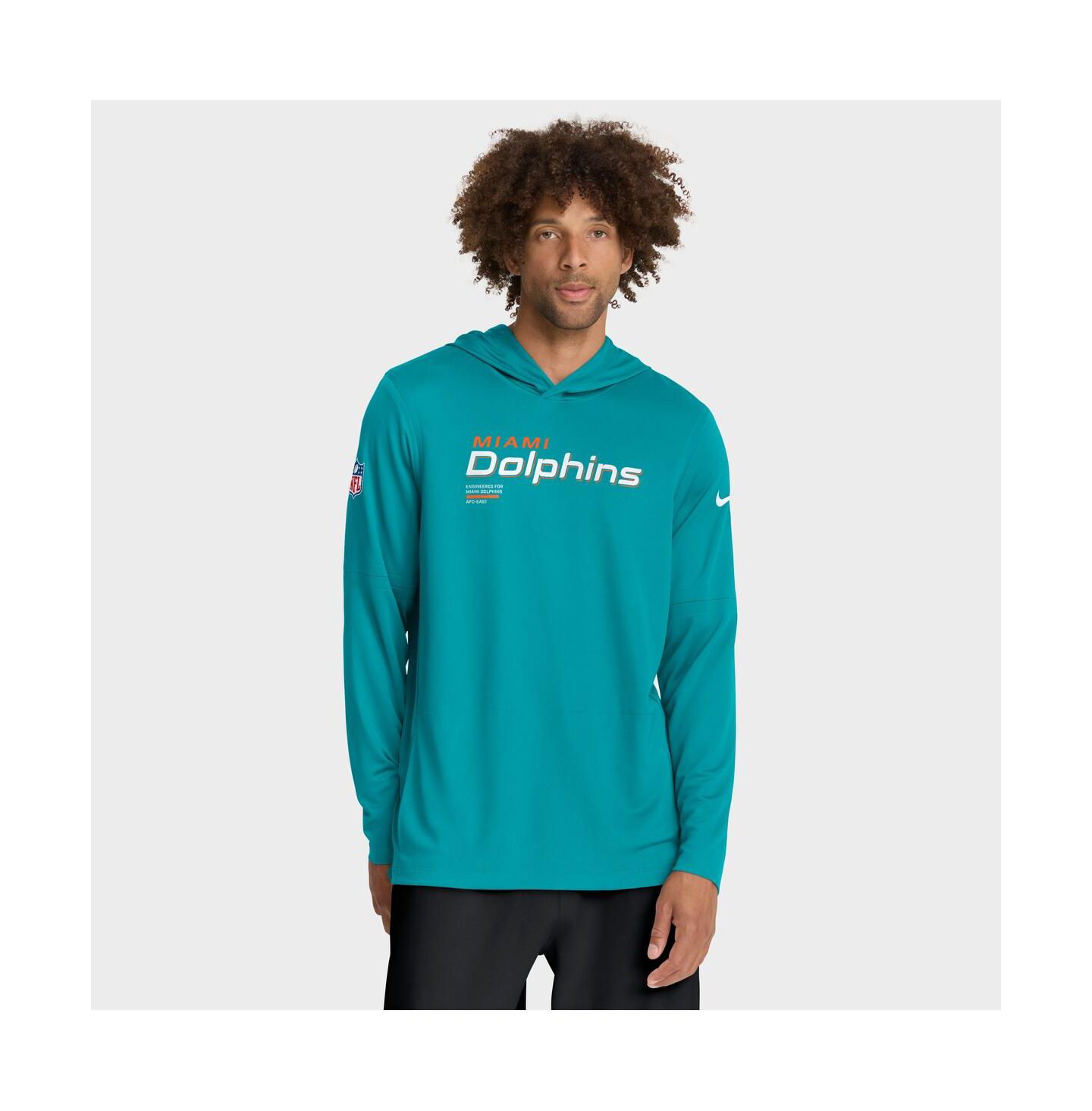 Мужское худи Nike Aqua Miami Dolphins Sideline Pure Fury Performance Long Sleeve T-Shirt — фото 1