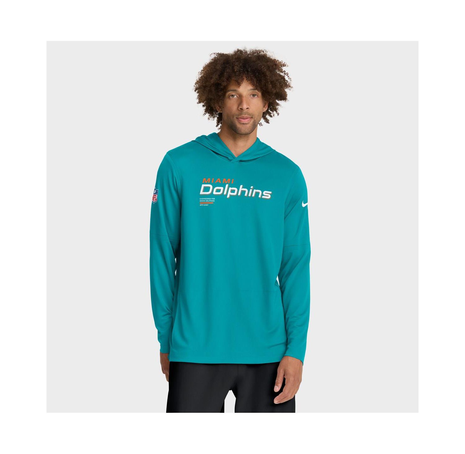 Men's Aqua Miami Dolphins Sideline Pure Fury Performance Long Sleeve Hoodie T-Shirt