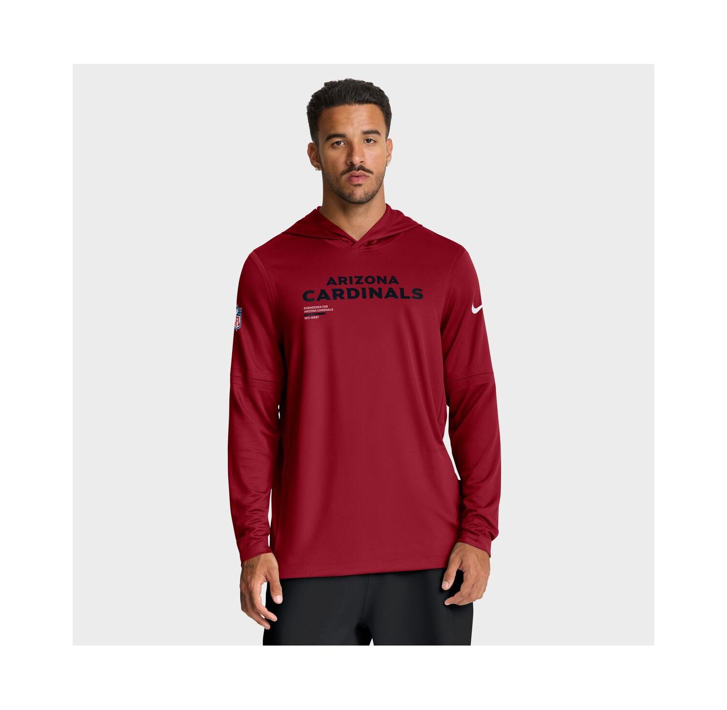 Men's Cardinal Arizona Cardinals Sideline Pure Fury Performance Long Sleeve Hoodie T-Shirt