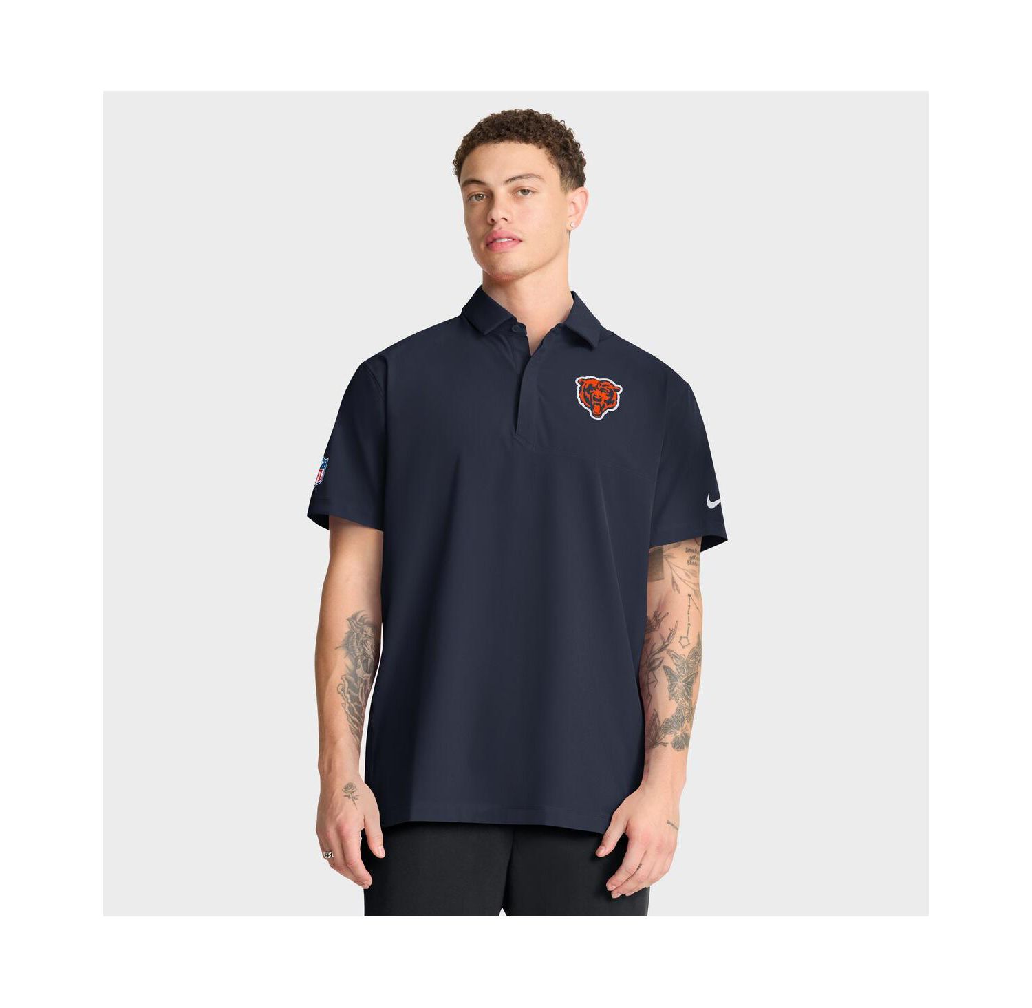 Men's Navy Chicago Bears Sideline City Pride Woven Performance Polo Shirt