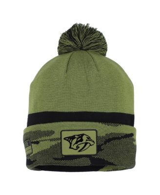 Fanatics - Men's Olive Nashville Predators Military Appreciation Cuffed with Pom Knit Hat