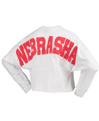 Women's White Nebraska Huskers Laurels Crop Long Sleeve T-Shirt