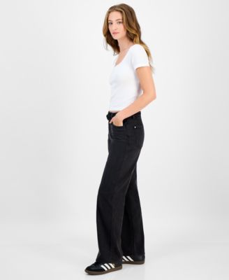 Juniors' Belted Slim-Fit Wide-Leg Jeans