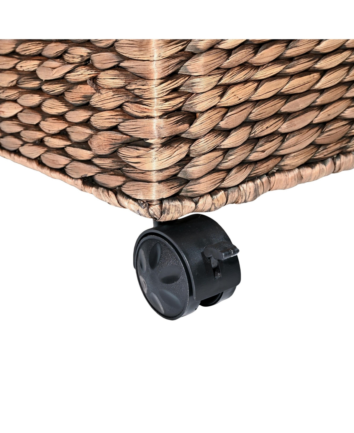 Happimess Ashton 18.11" Classic Farmhouse Hand-Woven Hyacinth Rolling Filing Basket with Lid and 360 Degree Lockable Wheels