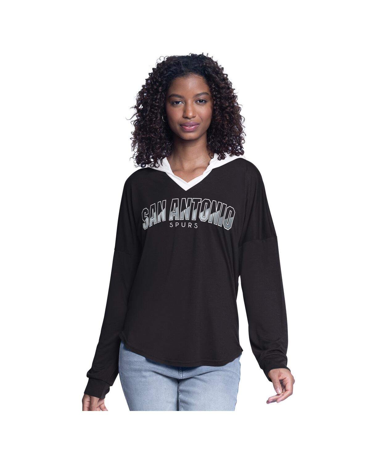 G-iii 4her By Carl Banks Black San Antonio Spurs Bench Player Oversized Long Sleeve Hooded Top In Black