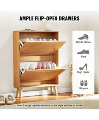 Shoe Cabinet with 2 Flip Drawers and Rattan Doors, Freestanding Entryway Organizer