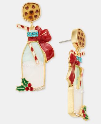 Holiday Lane - Pav&eacute; & Imitation Pearl Milk & Cookie Drop Earrings