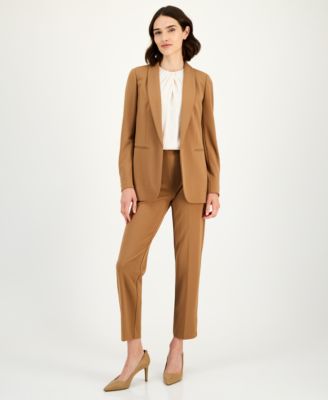 Anne Klein Womens Shawl Collar Open Front Blazer Twist Neck Sleeveless Top Hollywood Waist Pull On Pants In Brown