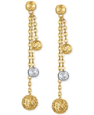 Diamond-Cut Bead Drop Earrings in 10k Two-Tone Gold