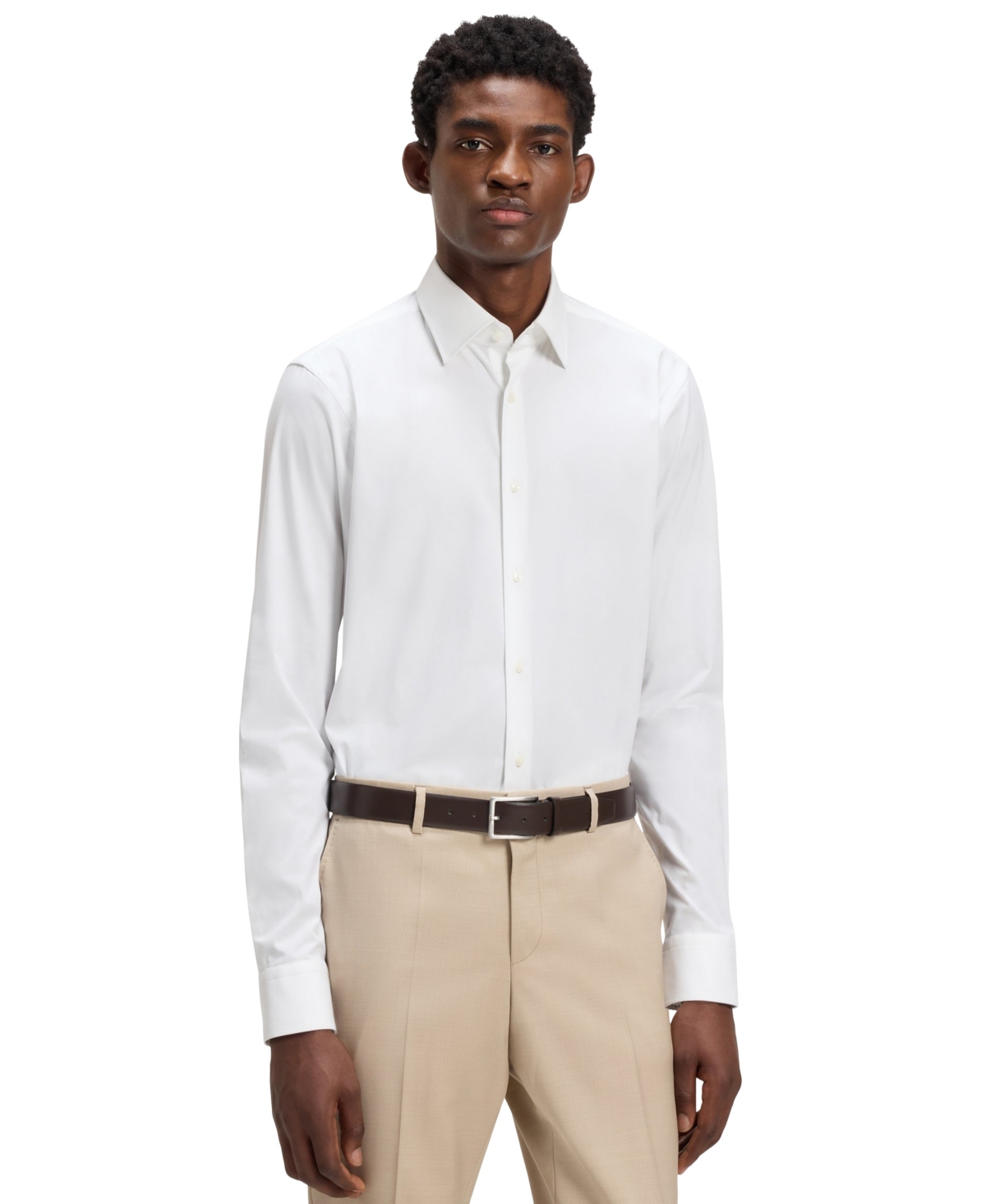 Hugo Boss Mens Boss Regular-fit Long-sleeve Stretch-linen Shirt In White