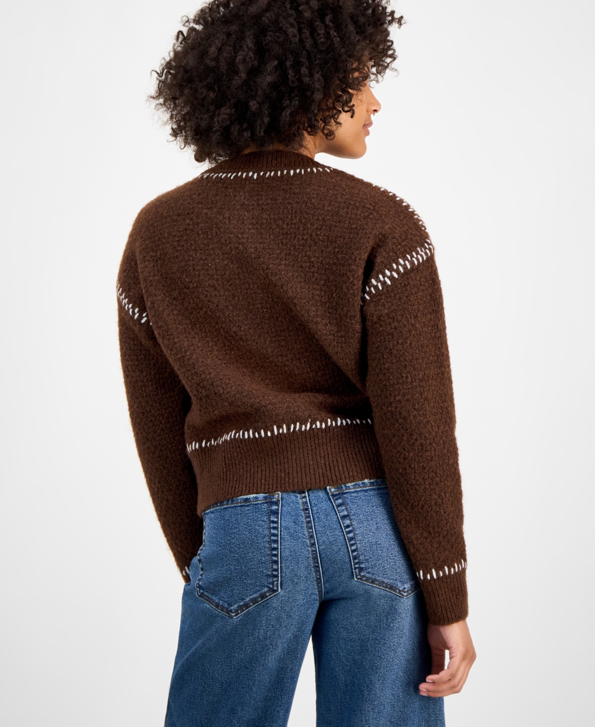 And Now This Women's Whip Stitch Button-front Cardigan, Macy's Exclusive In Brown