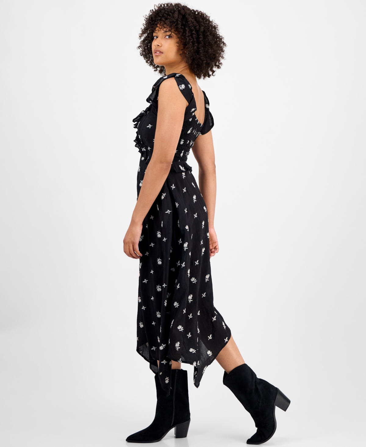 And Now This Women's Embroidered Handkerchief-hem Midi Dress, Macy's Exclusive In Black