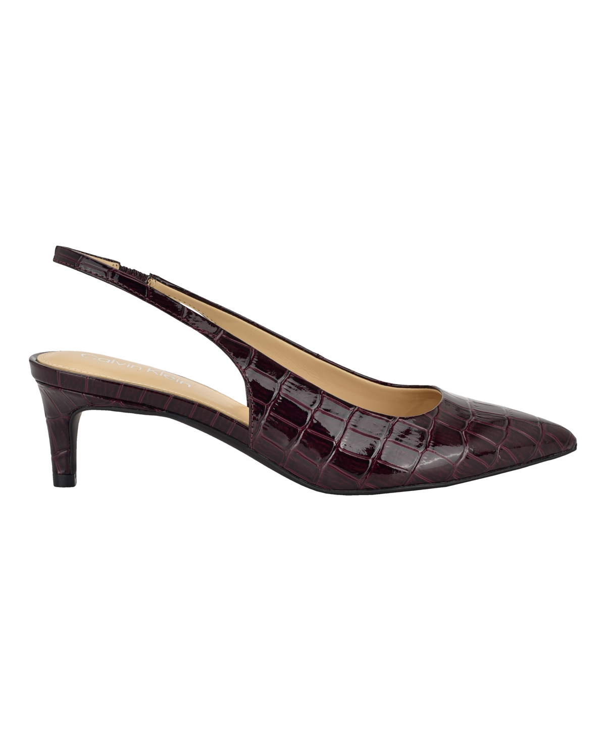 Calvin Klein Dainty Kitten Heel Pointed Toe Slingback Pump In Burgundy