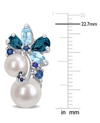 Colored Cultured Freshwater Pearl (6 & 8mm) & Multi-Gemstone (2-5/8 ct. t.w.) Cluster Earrings in 18k Rose Gold Flash-Plated Sterling Silver