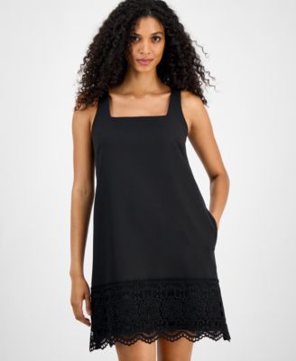 Women's Square-Neck Lace-Hem Shift Dress