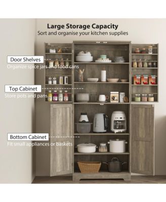 72" Farmhouse Kitchen Pantry Cabinet, Tall Storage Cabinet,