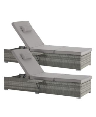 Outdoor Chaise Lounge Chair Set of 2 PE Rattan Recliners with Adjustable Backrest Cushion Table for Poolside Backyard